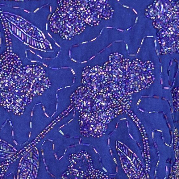 NWT LAWRENCE KAZAR Heavy Beaded Dress M Silk Floral Tiered Overlay Cocktail - Picture 4 of 7